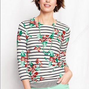Lands’ End striped floral sweater. 3/4 sleeve